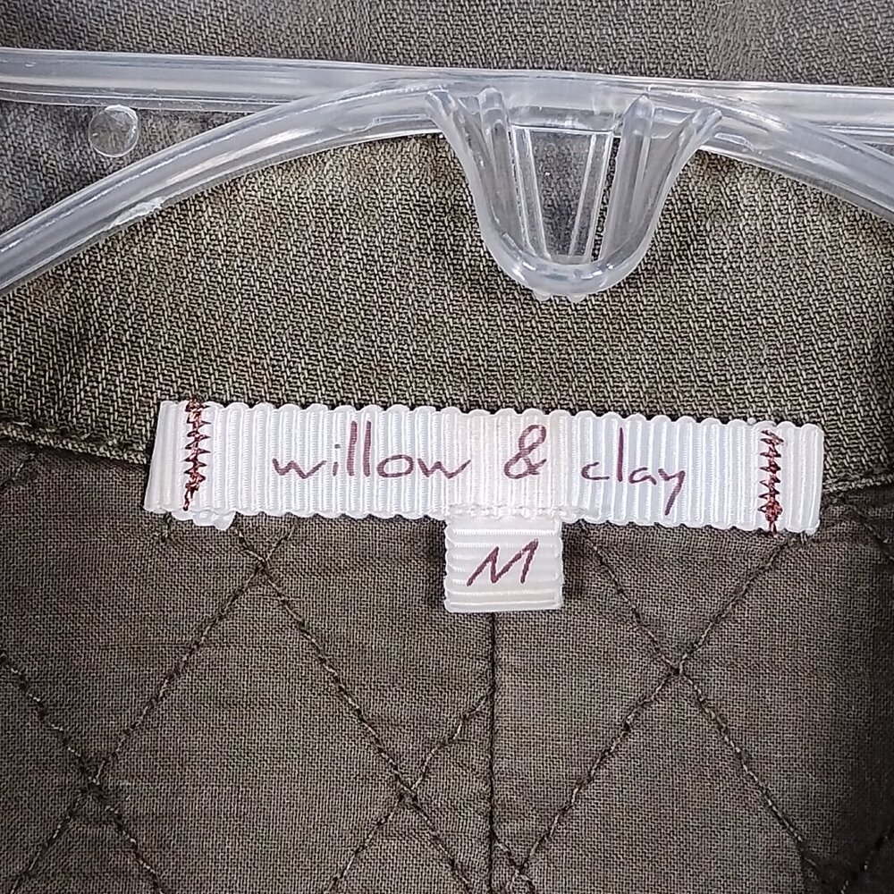 Willow & Clay Military Quilted Jacket Size Medium Green Beaded Arm Patches - Picture 7 of 9
